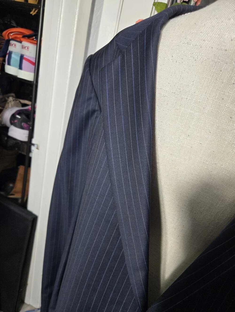 Vintage Burberry For Rochester Blue Pinstripe Wool Suit Size 50 XLG Big And Tall